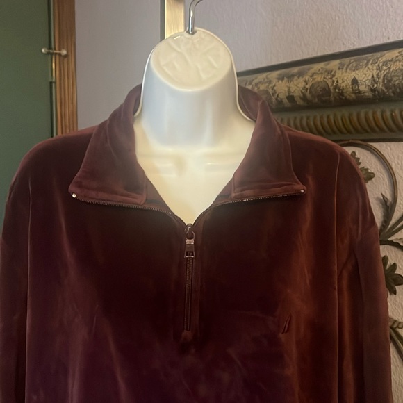 Nautica Velour Brown Quarter -Zip Pullover Sz M Mens - Picture 3 of 10